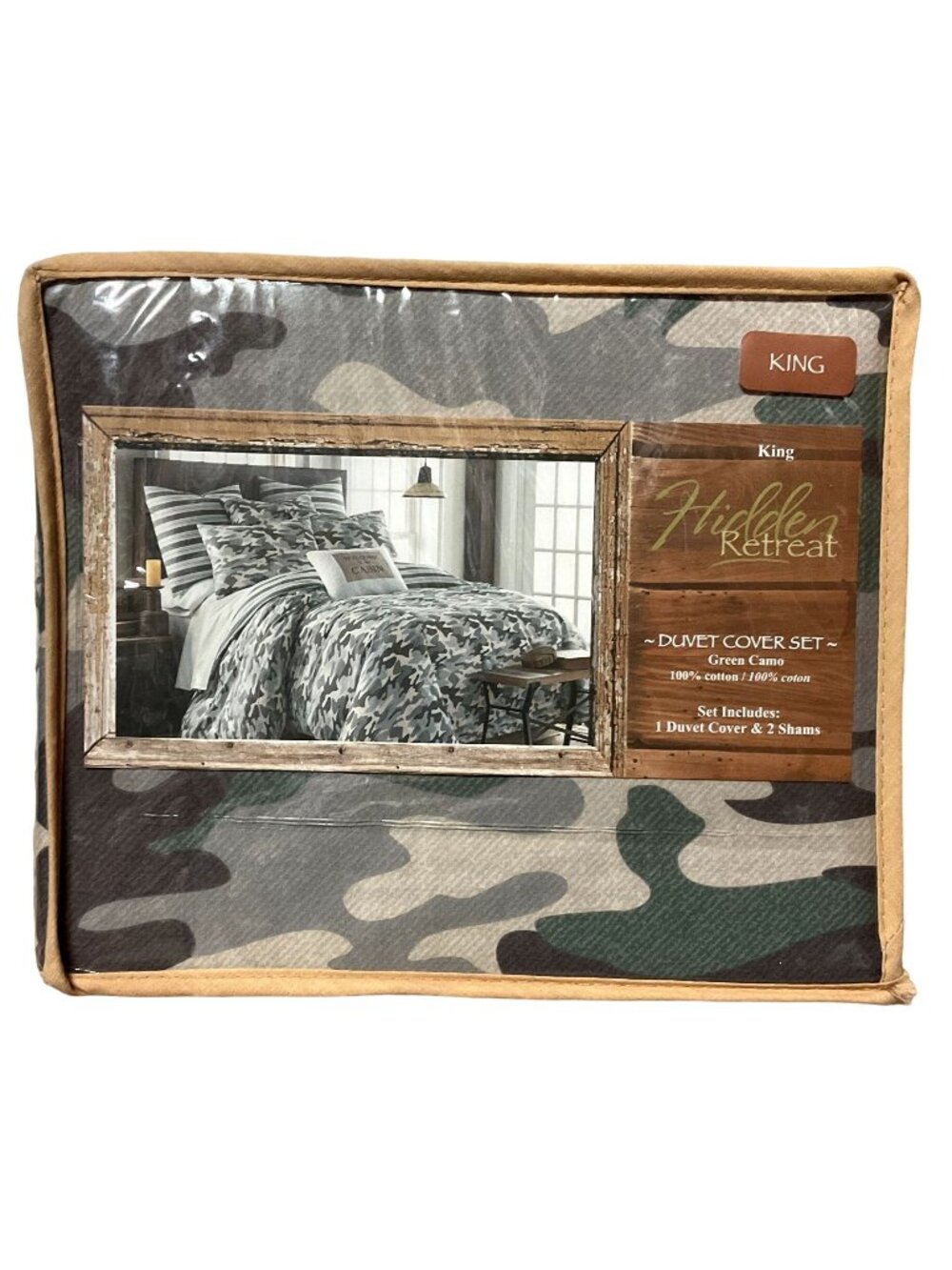NWT HIdden Retreat Green Gray Camo King Duvet Cover w/ 2 King Shams 108" X 96"
